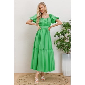 Likeshop - Vestido Largo Mujer Manga Globo Corta Cuello V 3345