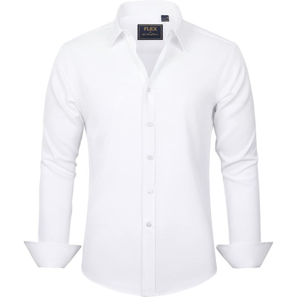 J.VER Camisa de vestir para hombre, lisa, manga larga, elástica y resistente a las arrugas, talla L
