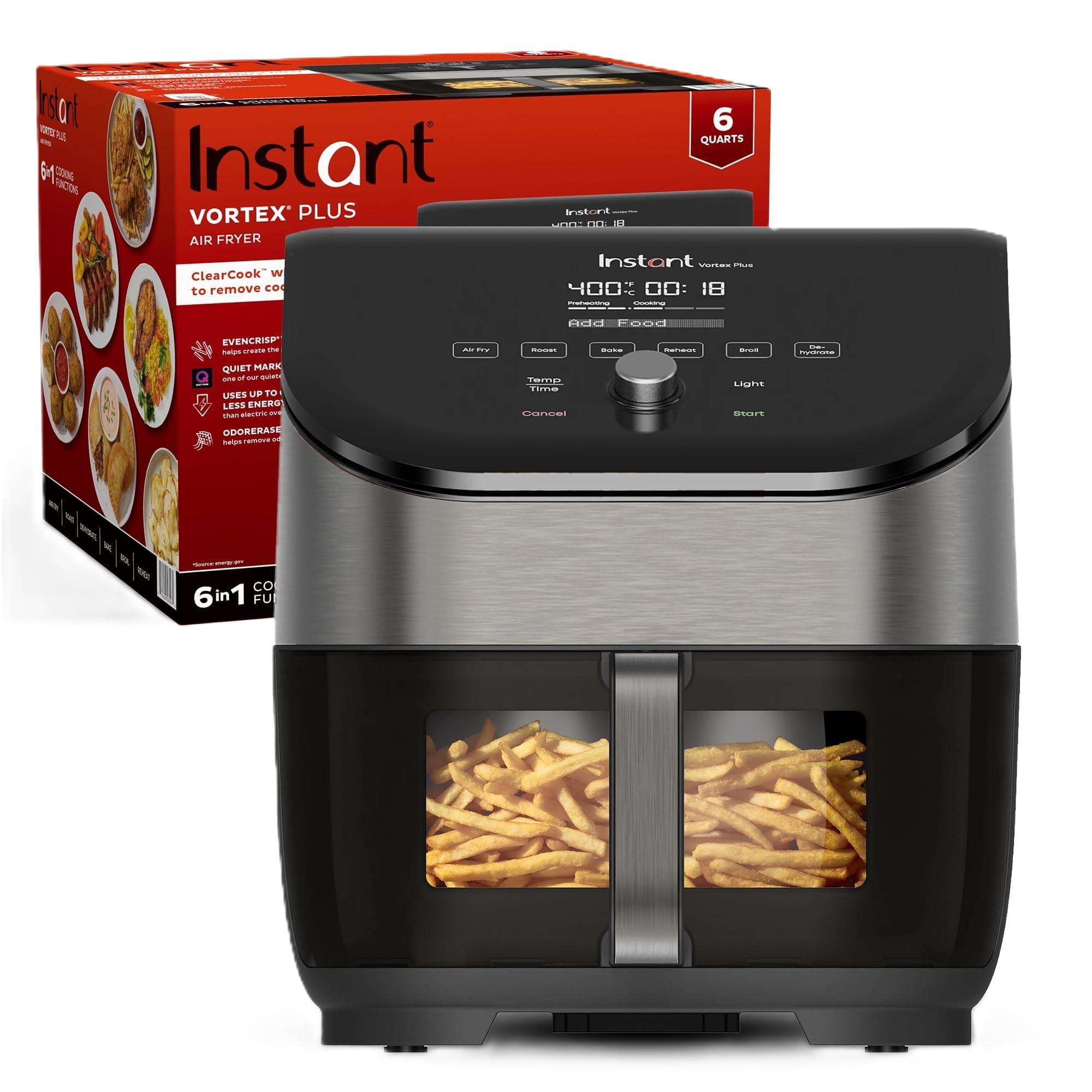 Instant Vortex Plus 6qt Air Fryer With Odor Erase Technology, 6-in-1 Functions That Crisps, Roasts, Broils, Dehydrates, Bakes & Reheats, 100+in-app Recipes, From The Makers Of Instant Pot,1700w,black