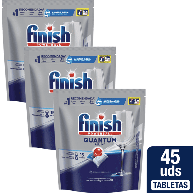 Pack X 3 Detergente Lavavajillas Tabletas Finish Quantum 15 Unid