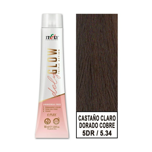 Tintura Permanente Sin Amoniaco Delyglow 100ml (Castaño Claro Dorado Cobre 5.34 5DR)