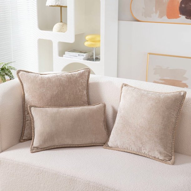 Xiao Hua Fundas de almohada, 2 unidades, color beige, para sofá - Protectores de almohada de 45*45 cm con cremallera, tamaño estándar, poliéster, para decoración del hogar.