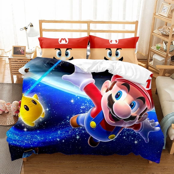Ma-rio 3 Pcs Comforter Set with 2 Pillowcases,Mari-o Bedding Set Sheet Set for Kids Adults,All Season Lightweight