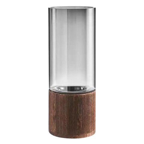 Bothyi - Florero Moderno Base De Madera Cilindro Floreros Centro De Mesa Florero De Vidrio L