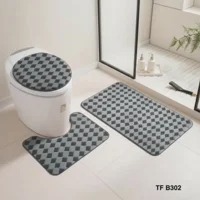 Casadeliacl - Set Alfombras De Baño 3 Piezas Suaves Absorbentes T.F.I Gris Oscuro Cuadritos