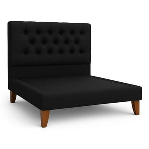 Ethan Desing - Cama 1 Plaza Modelo Capitoné Negro Respaldo + Base