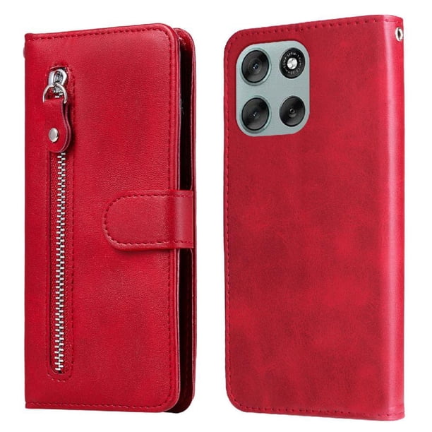 Funda con Cremallera para Motorola Moto G56, Carcasa Cartera de Cuero PU con Soporte y Tarjetero
