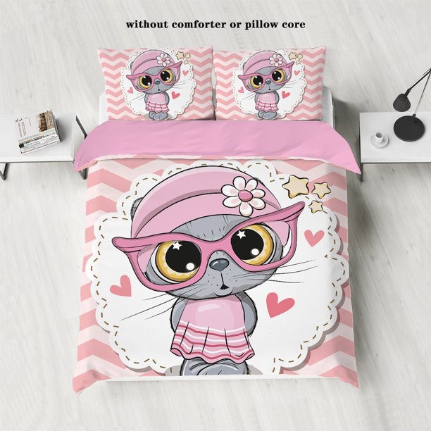 x798 Bed SheetsDuvet Cover Set,Cute Cartoon Cat Print Bedding Set,Suit For Bedroom Guest Decor (*Duvet Cover *Pillowcase ) 3-Piece Bedding Set (1 Duvet Cover + 2 Pillow Shams) nj798
