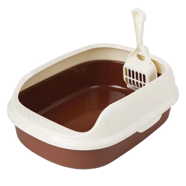 Caja de arena para animales pequeños, portátil, a prueba de salpicaduras, colcha semicerrada, inodoro para gatos, fácil de limpiar, bandeja de arena p Color café