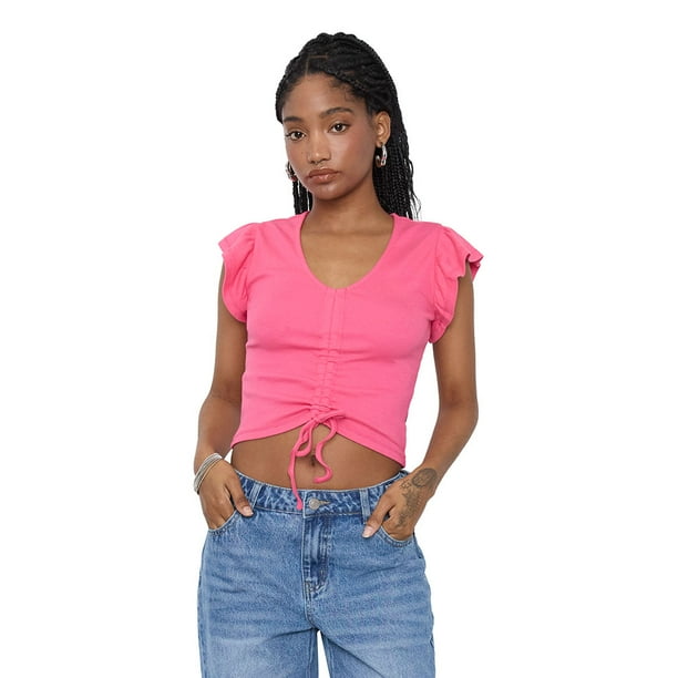 Polera Mujer Manga Corta Recogido Fucsia Corona