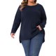 thumbnail image 1 of Agnes Orinda Ropa de Halloween para Mujeres de Talla Grande Camisetas Costuras Expuestas Abertura Lateral Dobladillo Alto Bajo Blusas Cuello Redondo Manga Larga Camiseta Casual 2X Azul Oscuro, 1 of 6