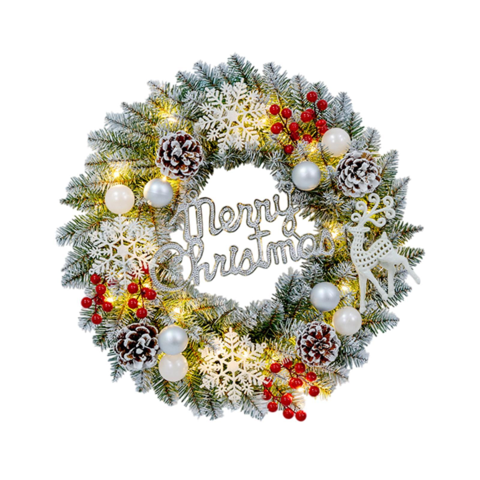Magideal - Corona De Navidad Artificial Con Guirnalda Decorativa De Hojas Verdes Frutos Rojos Y Piñas De Pvc Para Colgar Adecuada Para Puerta Principal Festivales Celebraciones Y Hogar 40 Centímetros