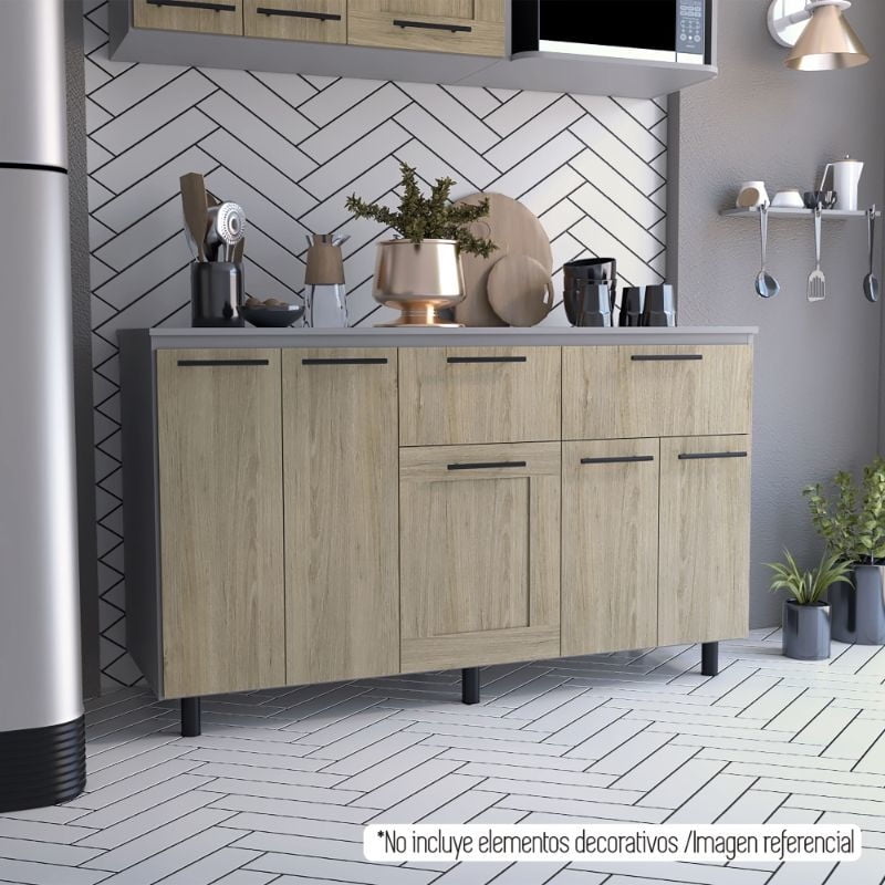 Tuhome - Módulo Inferior 150 Hasselt C/T Melamina Gris - Rovere