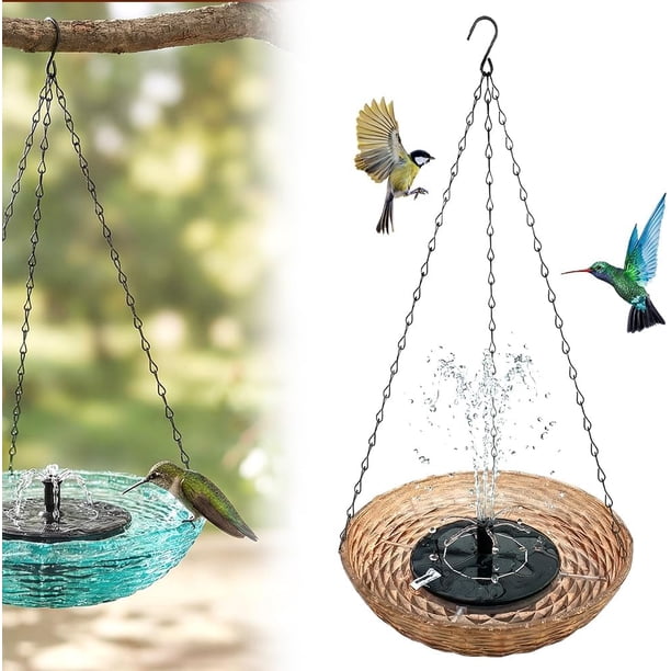 Baño pájaros solar colgante 2026 exterior comedero fauna bomba cuenco