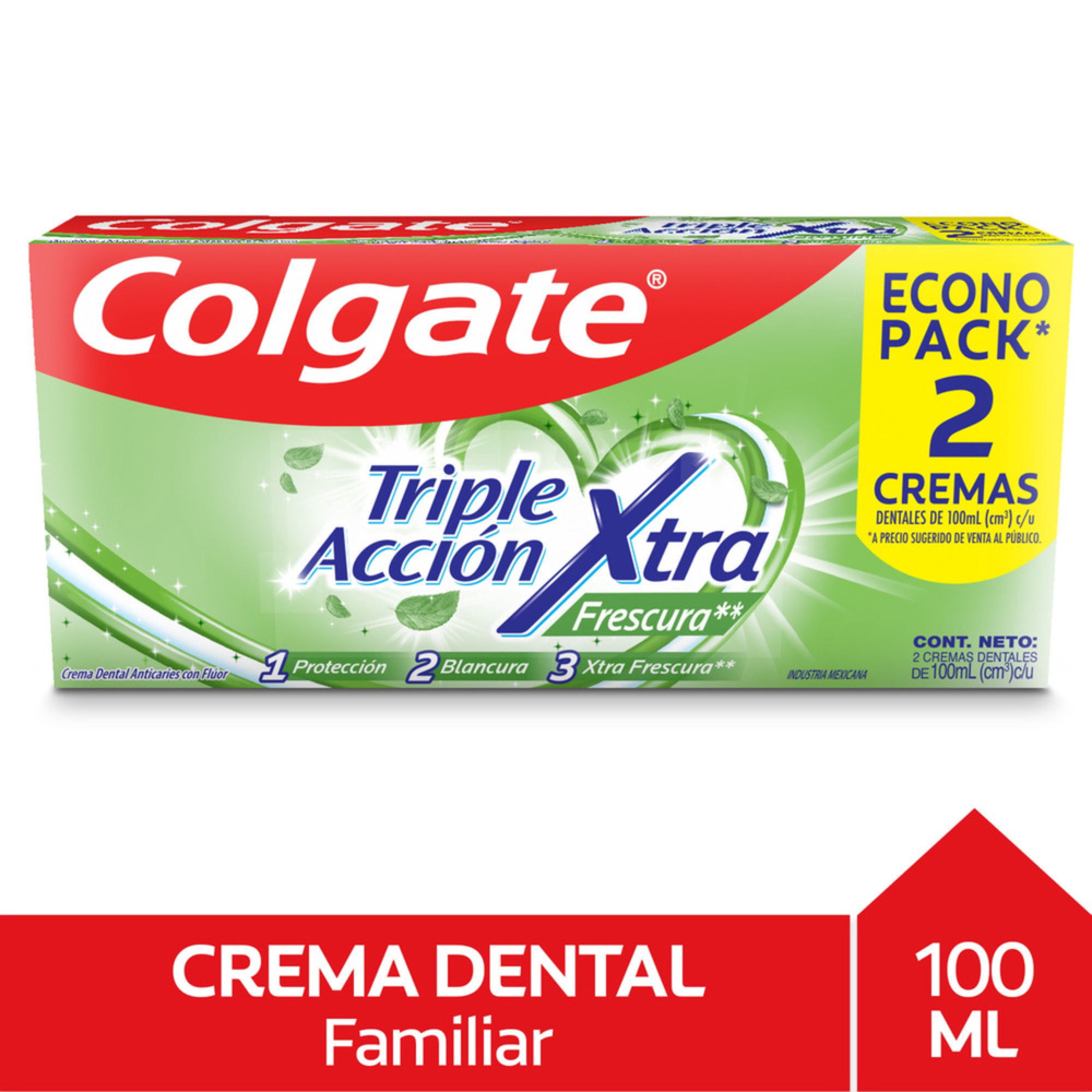 Crema Dental Anticaries Con Flúor Pasta Dental Colgate Triple Acción 100ml 2u