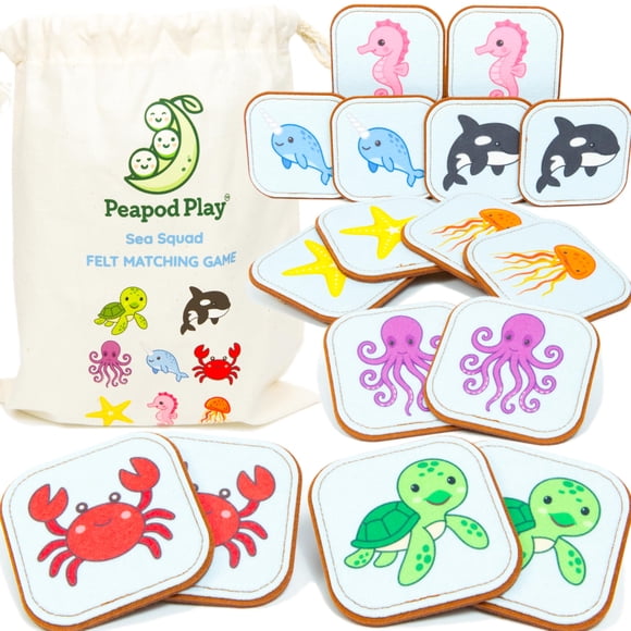 Juego de Memoria Peapod Play de Criaturas Marinas de Fieltro - 16 piezas