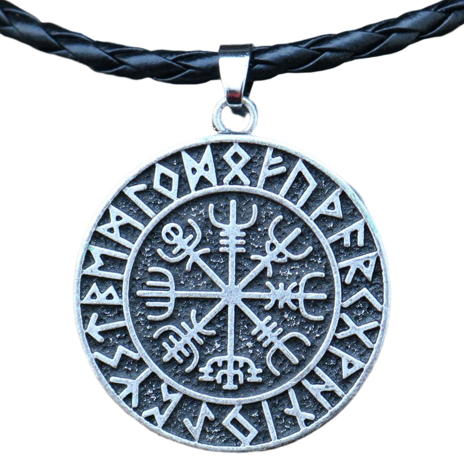 Magideal - Collar De Runas Nórdicas Para Hombres, Collar Vintage, Collar Con Colgante De Collar De Caballero Para Niños , Plata A Cuero Plateado