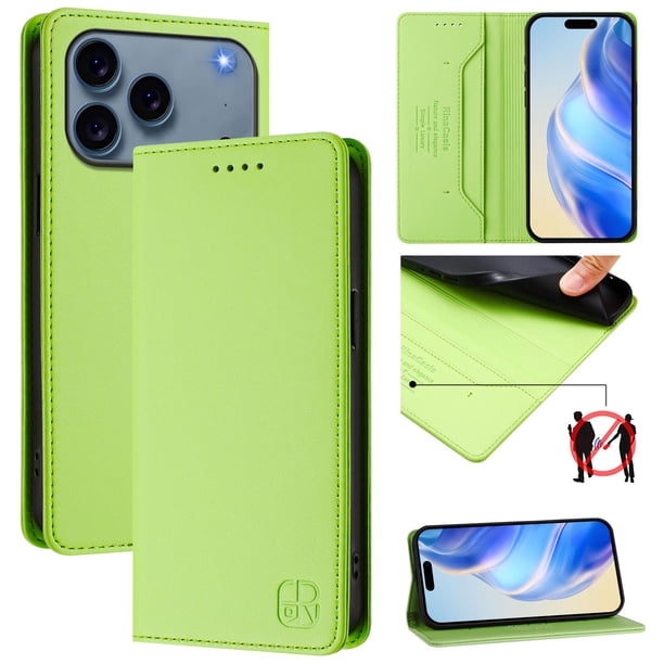 Funda Billetera con Soporte para iPhone 18 Pro Max Bloqueo RFID Plegable Verde claro