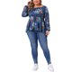 thumbnail image 2 of Agnes Orinda Blusa de Talla Grande para Mujer Escote Corazón Manga Larga Top Peplum Floral 4X Azul, 2 of 4