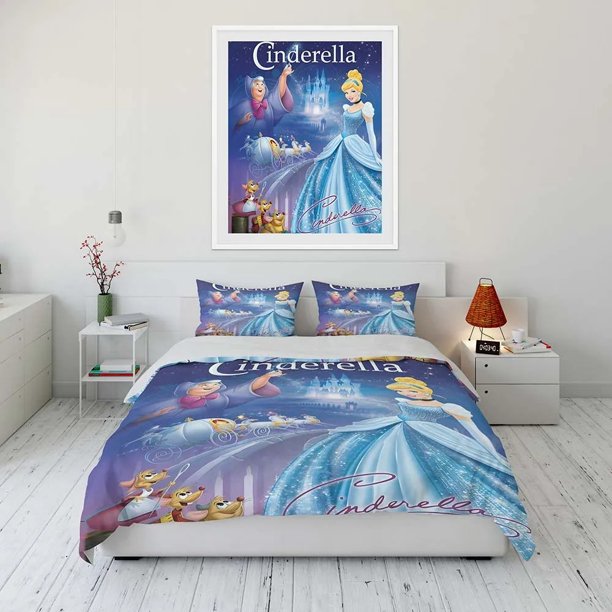 Cinderella duvet cover pillowcase, princess home bedroom room bedding set boy girl duvet cover gift queen size double bed Bed Sheets