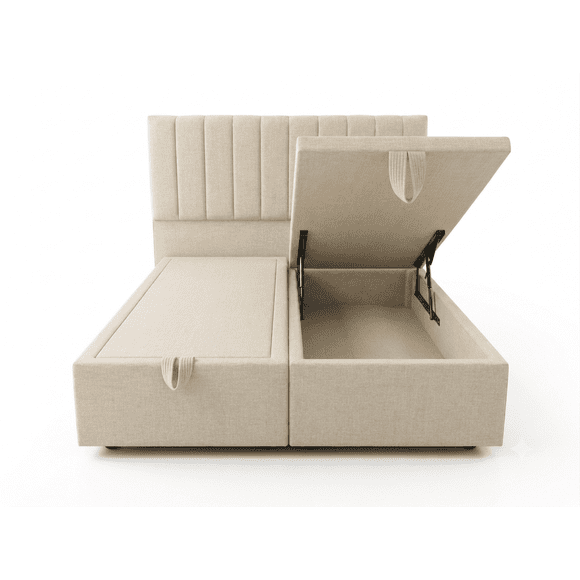 Cama Baul 2 Plazas con Respaldo Tubular Crudo Lino