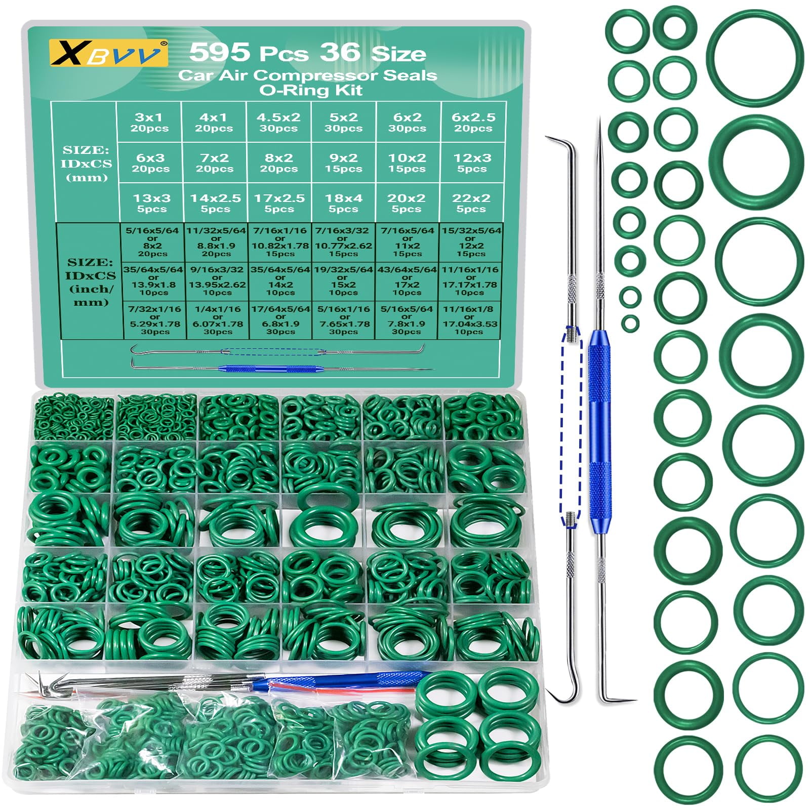 Kit De Juntas Tóricas Xbvv 595 Piezas Métricas Y Sae Para Aire Acondicionado Automotriz