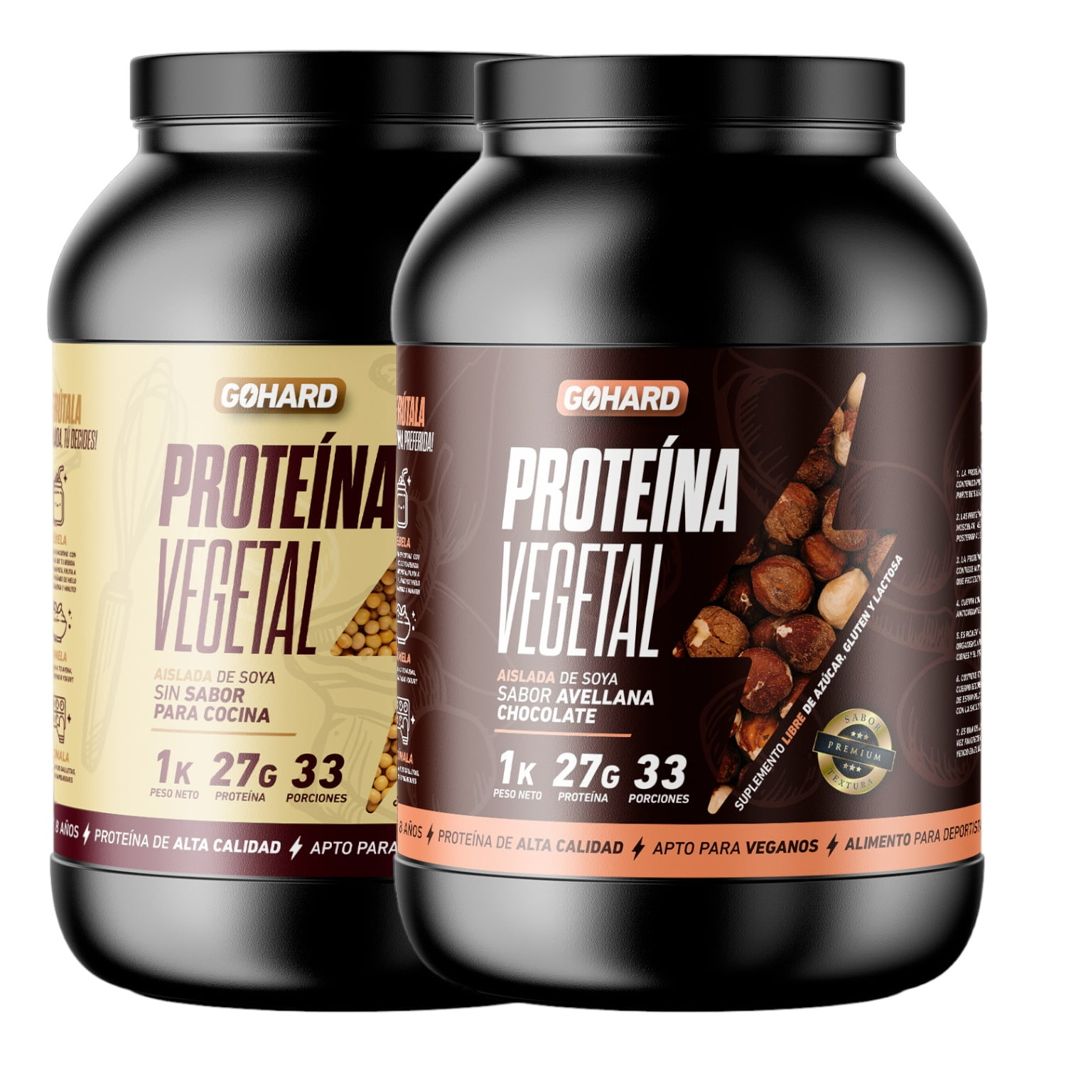 Gohard - Pack Proteinas Vegetales 2kg Total Sin Sabor - Chocolate Avellana