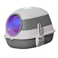 Magideal - Caja De Arena Para Gatos Plegable Espacio Grande Cerrado Kitty House W / Scoop Pet Kitten House Entrada Frontal Salida Portátil Con Capucha Bedpan Gris Con Lámpara