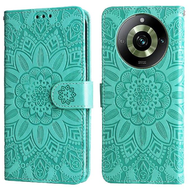 Funda tipo cartera FOXDOCK para Realme 11 Pro Plus , diseño girasol en relieve, cuero PU, cierre magnético, soporte y tarjetero
