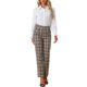 thumbnail image 2 of INSPIRE CHIC Pantalones Largos Rectos de Mujer con Cintura Elástica a Cuadros, Botón y Cremallera XL Beige Negro, 2 of 6