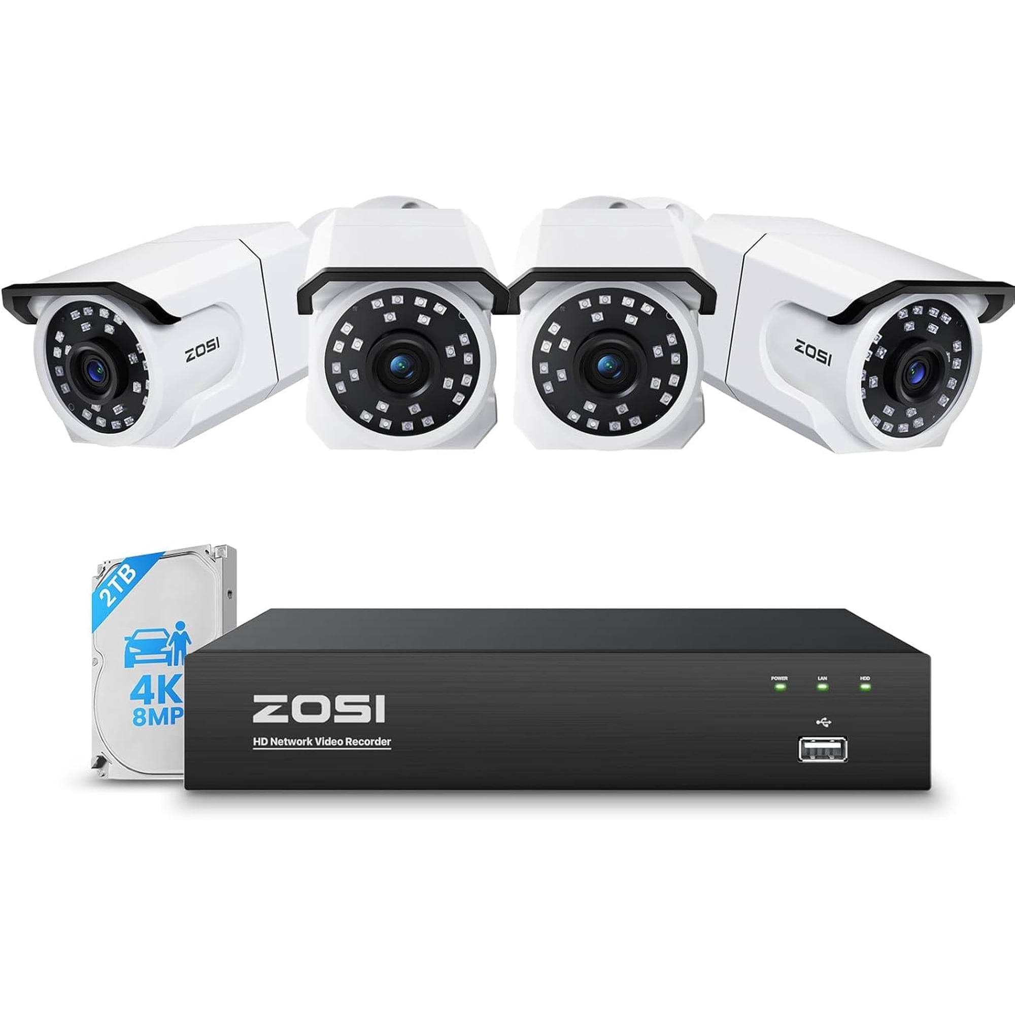 Sistema De Cámaras De Seguridad Zosi 4k Poe De 8 Mp Con 4 Cámaras Hdd De 2 Tb