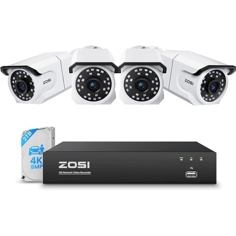 Sistema De Cámaras De Seguridad Zosi 4K Poe De 8 Mp Con 4 Cámaras Hdd De 2 Tb