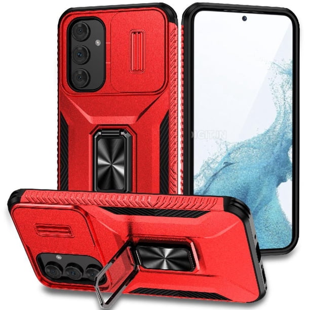 Funda Armada para Samsung Galaxy A54 5G con Tapa Deslizante y Soporte Magnético Giratorio Rojo
