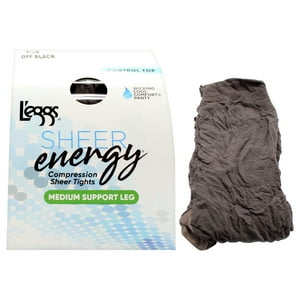 Medias De Compresión Sheer Energy De Sujeción Media - Lse100 Off Black De Leggs Para Mujer - 1 Par De Pantimedias (Q)