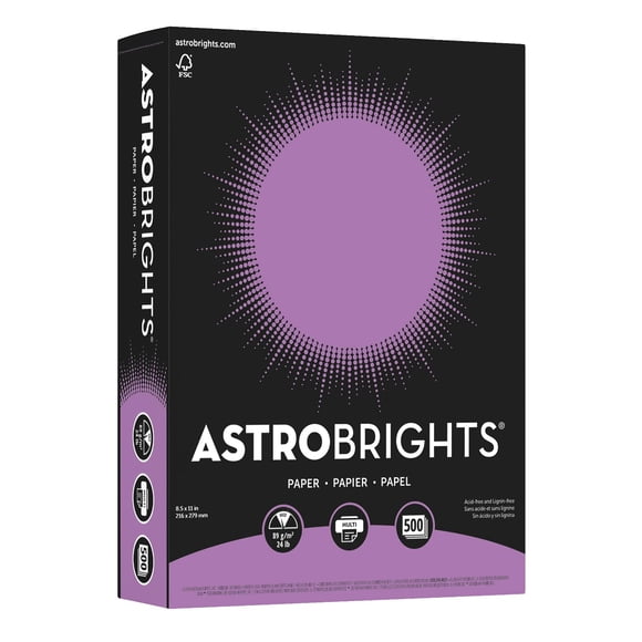 Papel para escribir Wausau Astrobrights, número 24, color morado planetario, 500 hojas