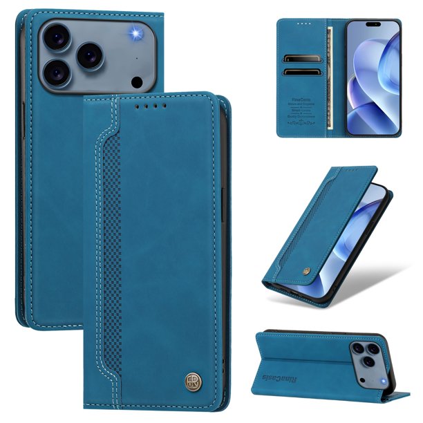 Funda Billetera para iPhone 17 Pro Max Imán y Resistente Azul