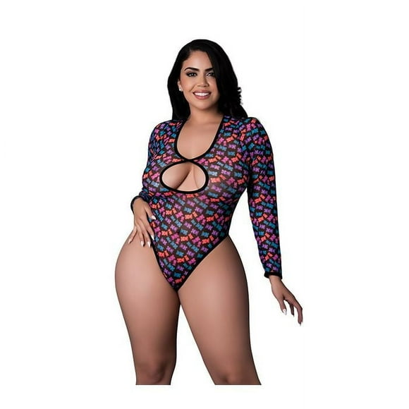 Exposed Body de Peluche de Manga Larga con Efecto Reflectante de Luz Negra y Ositos de Goma Hazy Dayz, Talla Grande (Mujeres Grandes)