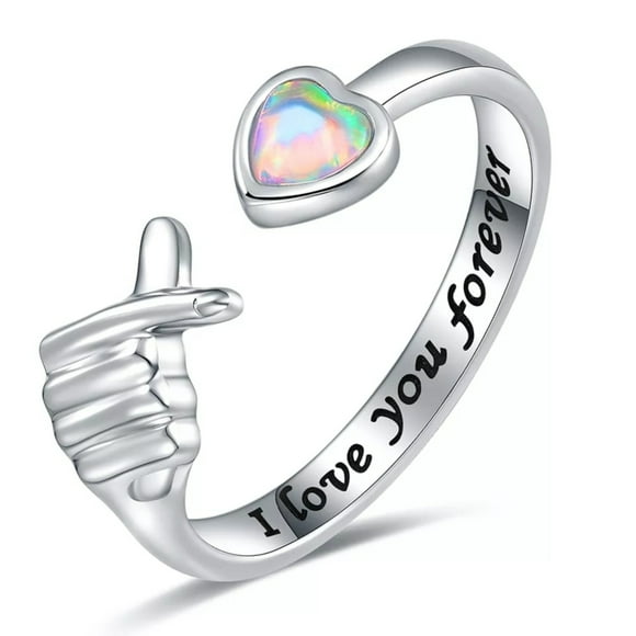 Anillo te amo coreano ajustable opalo plata 925
