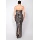 thumbnail image 4 of Saronite Vestido de Fiesta Ajustado, de Tubo, con Escote en V, sin Tirantes, Hombros Descubiertos, Abertura en la Espalda y Diseño Entrecruzado, con Lentejuelas, Negro/gris (para Mujer), 4 of 5