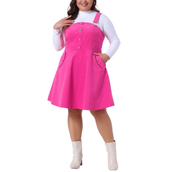 Agnes Orinda Disfraces de Halloween para Mujer Tallas Grandes Vestido Corto de Pana Pichi Vestidos en General Falda con Tirantes y Bolsillo 3X Rosa Fucsia