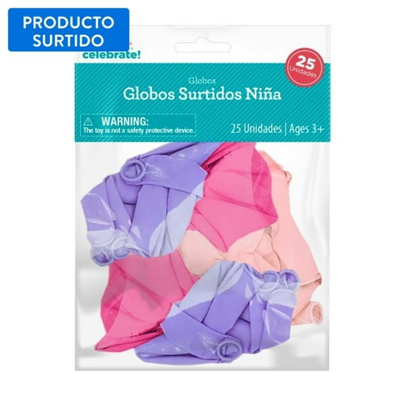 Set 25 globos surtidos niña palo rosa-fucsia-lila
