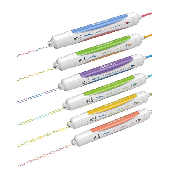 Rotuladores curvos de doble punta AECHY, 8 colores, puntas finas