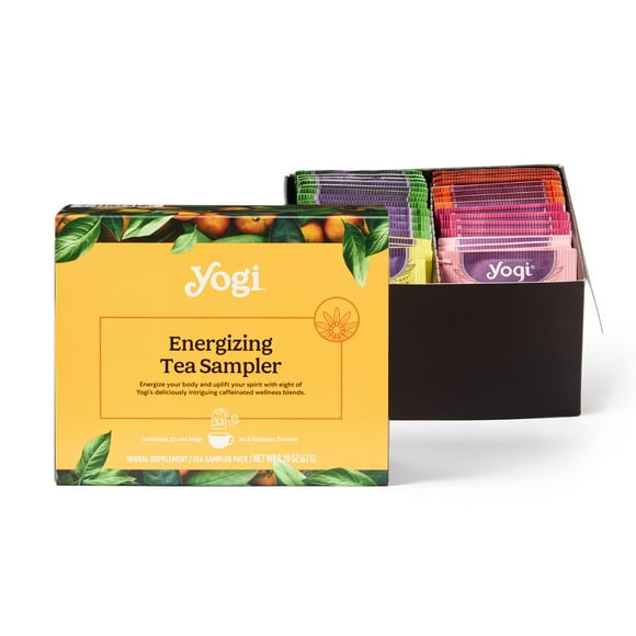 Caja de muestras de té Yogi Organic Energy, té negro y verde, 32 bolsitas