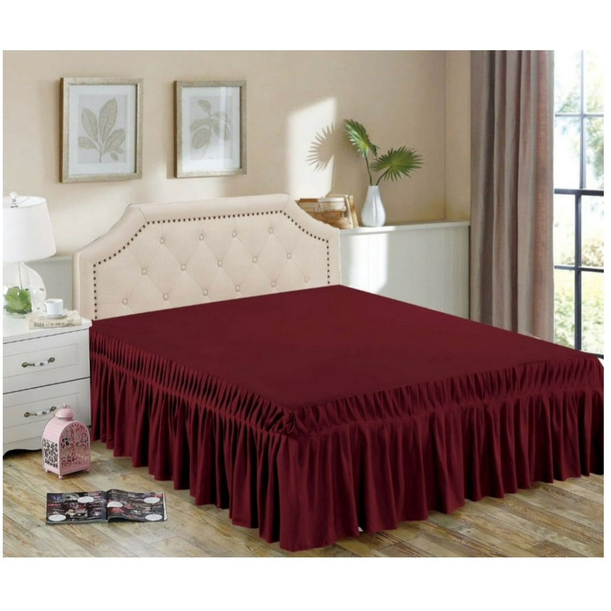 Aladdins Shop - Faldon Para Cama 1,5 Plaza Color Burdeo