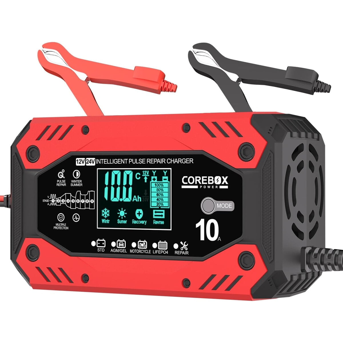 Cargador De Batería Corebox 10a 12v/24v Smart Lcd Reparación