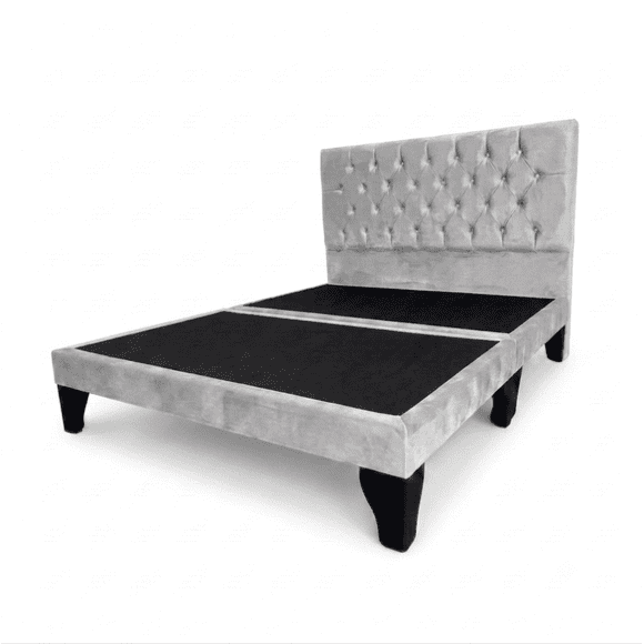 Cama Europea 2 Plaza Base Dividida Gris Claro Felpa Capitone