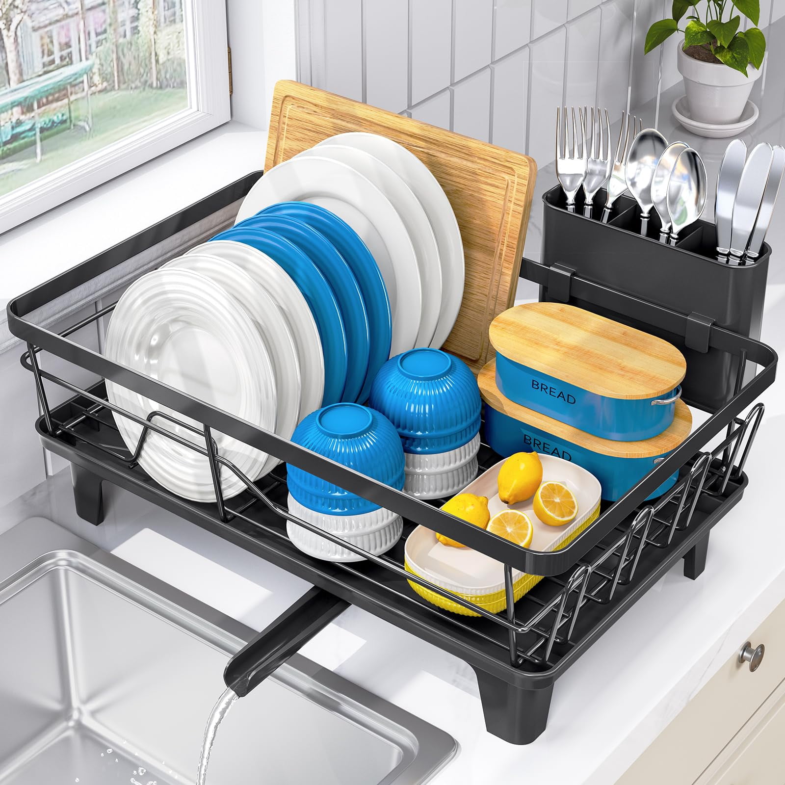 Escurridor De Platos Urackify Compacto Y Ampliable Con Soporte Para Cubiertos