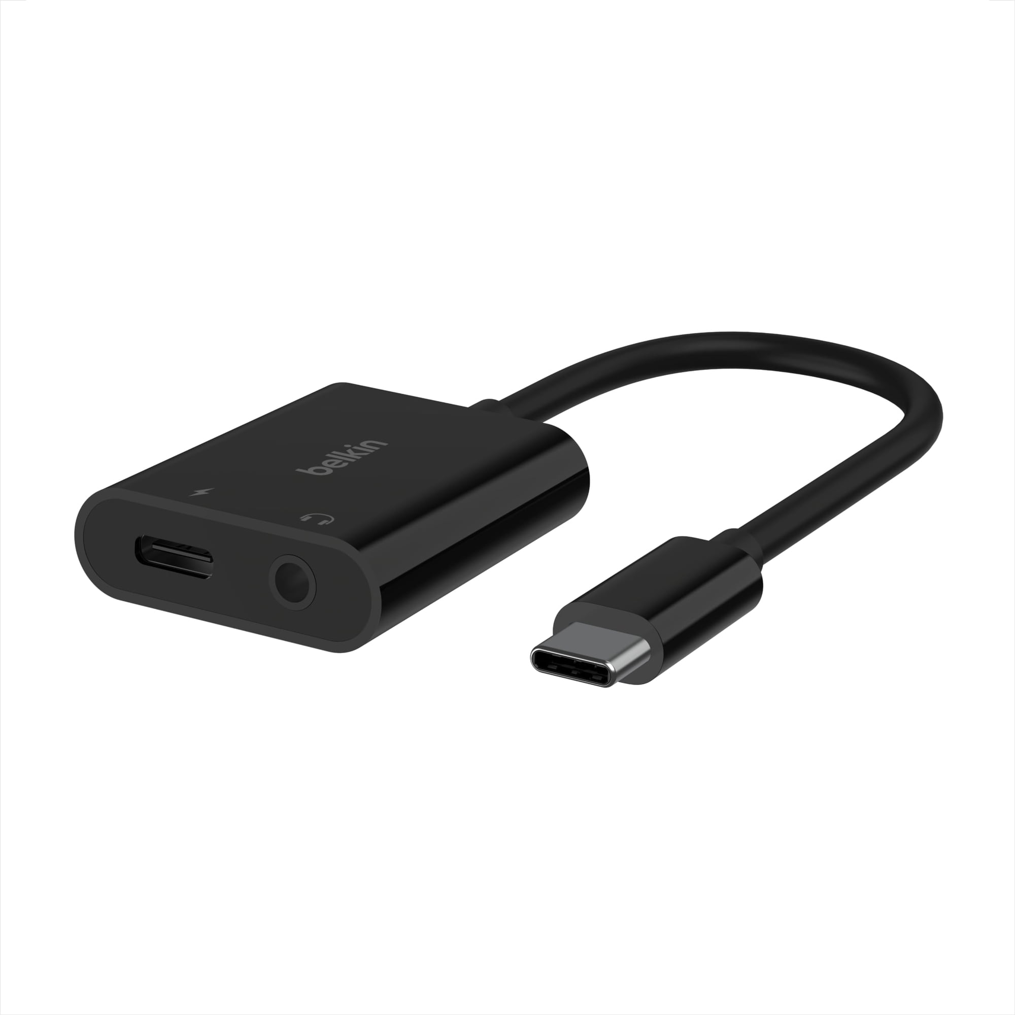 Adaptador De Audio Belkin Rockstar™ De 3,5 Mm Con Carga Usb-c, Color Negro