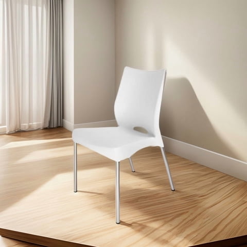 Silla Plástica Blanca Con Patas Metálicas Y Filtro Uv Dvp