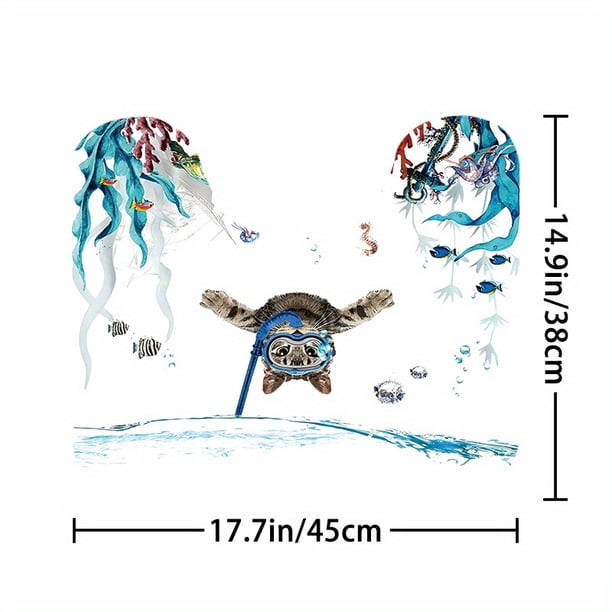 1pc Cute Diving Cat Pattern Waterproof Shower Curtain with Non-Slip Mat and Toilet Cover - U Shaped Toilet Mat and Bathroom Accessories for Home Decor